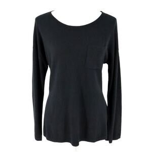 Talbots Sweater Petites LP PL Black Lambswool Blend Tunic Side Slits Pullover